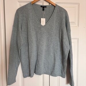 NWT Blue Eileen Fisher Cotton/ Linen V-Neck Sweater